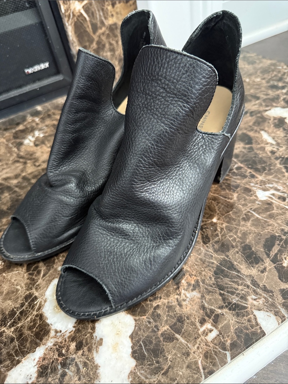 Chinese Laundry Carlita Open Side Peep Toe Leather Booties Black 10 / 41
